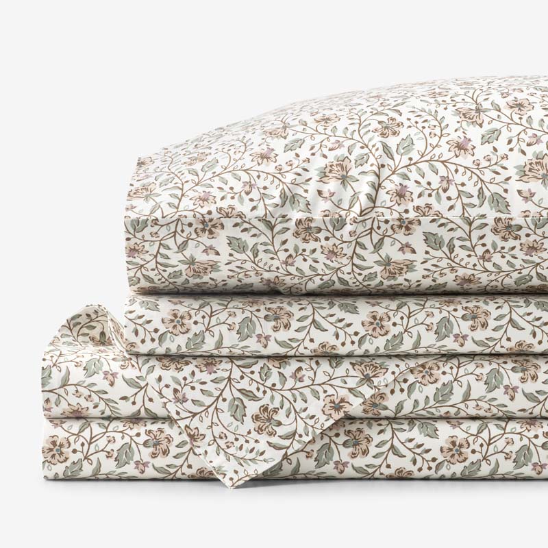 Garden Patch Floral Garment Washed Cotton Percale Bed Sheet Set - Multi, Full
