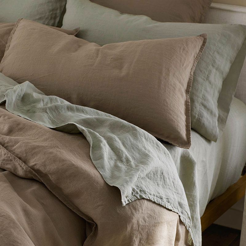 Premium Breathable Washed Linen Solid Bed Sheet Set - Pine Bark, Full