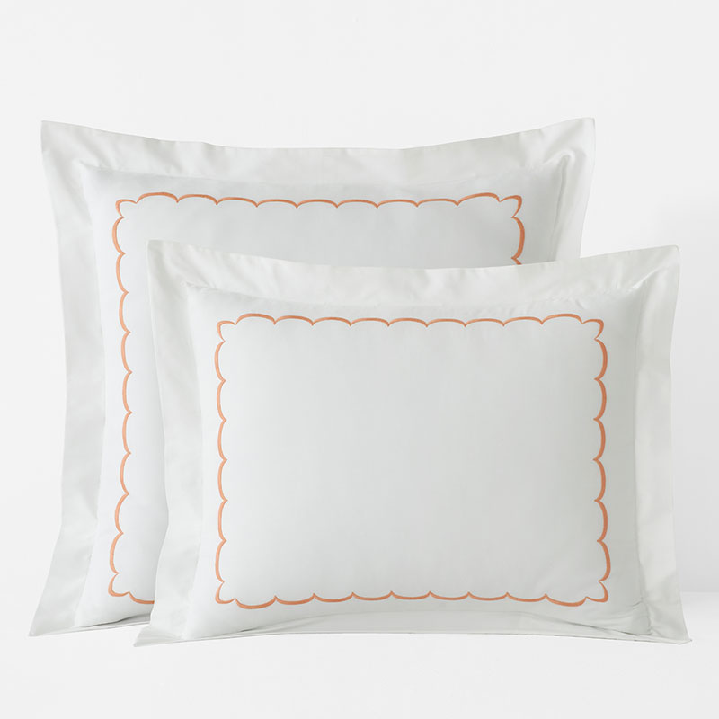 Embroidered Scallop Classic Cool Cotton Percale Sham - Melon, Euro