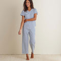 Yarn-Dyed Stripe Pima Cotton Women's Cropped Pajama Set - Navy/White, XS