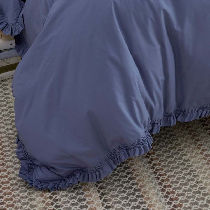 Solid Ruffle Garment Washed Cotton Percale Sham - Denim Blue, Standard