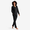 Pima Cotton Women's Button-Down Pajama Set - Black, S