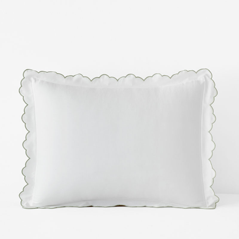 Embroidered Scallop Classic Smooth Sateen Solid Sham - Light Sage, Standard