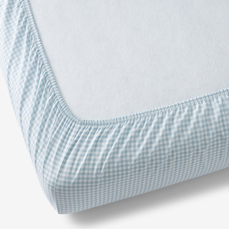 Ditsy Gingham Classic Cool Organic Cotton Percale Fitted Crib Sheet - Blue
