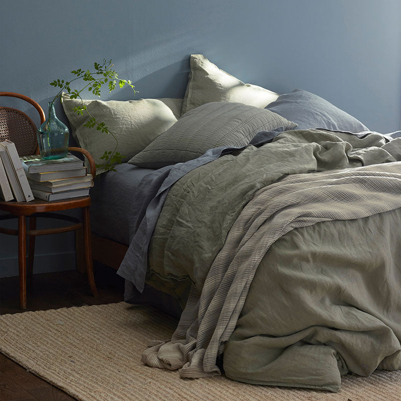 Premium Breathable Washed Linen Solid Pillowcase Set - Moss Green, King