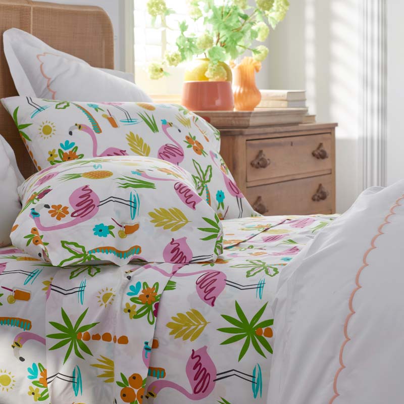 Summer Prints Classic Cool Cotton Percale Sham - Flamingo and Palms, Euro