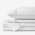 Embroidered Scallop Classic Cool Cotton Percale Bed Sheet Set - Green, King