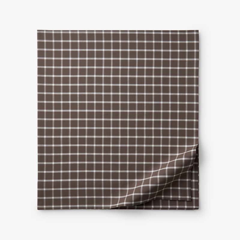 Classic Stripes and Plaids Cool Yarn-Dyed Cotton Percale Flat Bed Sheet - Windowpane Brown, Queen