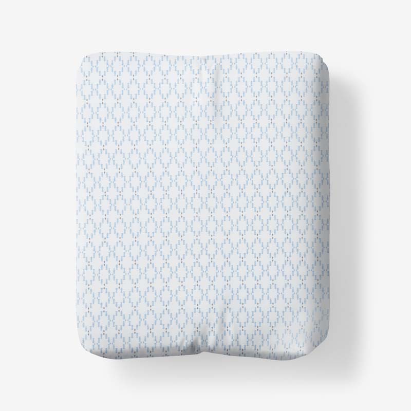 Feliciana Geo Garment Washed Cotton Percale Fitted Bed Sheet - Blue Multi, Queen