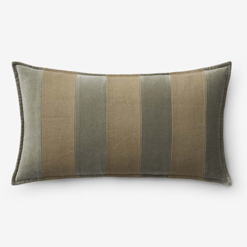 Velvet Linen Stripe Decorative Lumbar Pillow Cover - Olive Green, 12 in. x 21 in.