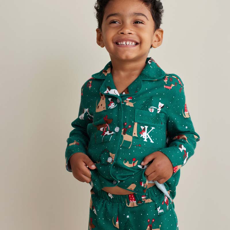 Family Flannel Kid's Button-Down Pajama Set - Holiday Pups, 6/7