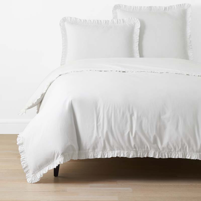Solid Ruffle Garment Washed Cotton Percale Duvet Cover - White, Twin/Twin XL