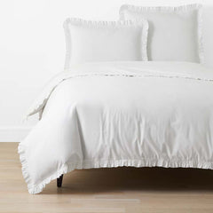 Solid Ruffle Garment Washed Cotton Percale Duvet Cover - White, Full/Queen