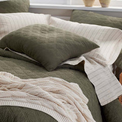 Tailored Stripes and Plaids Premium Breathable Washed Linen Cotton Pillowcase Set - Stripe Dark Olive, King