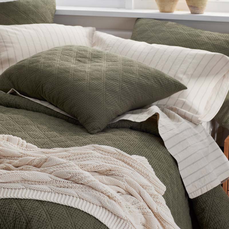 Tailored Stripes and Plaids Premium Breathable Washed Linen Cotton Flat Bed Sheet - Stripe Dark Olive, King/Cal. King