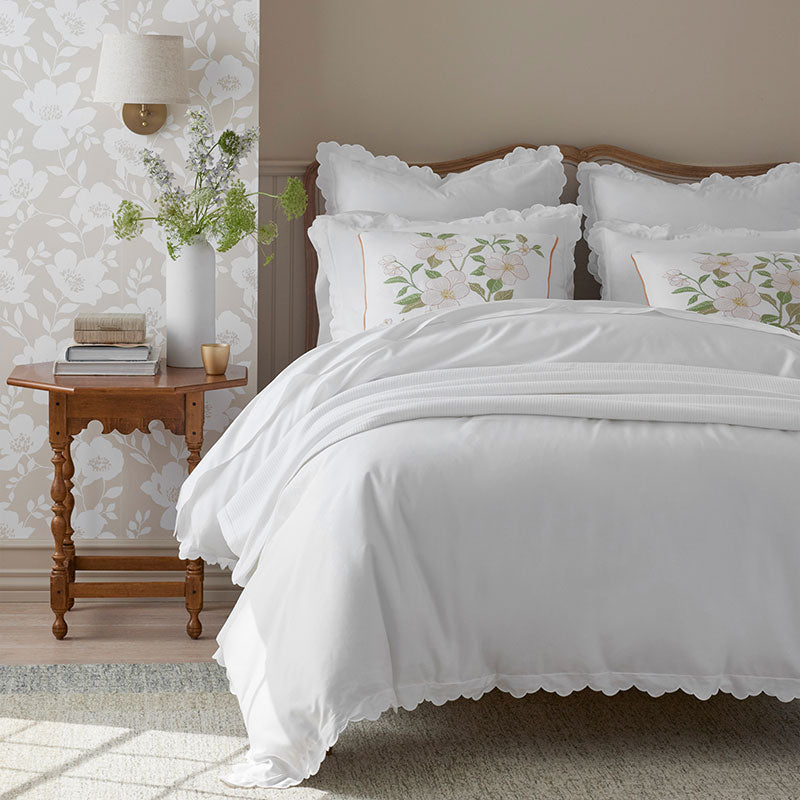 Embroidered Scallop Classic Smooth Sateen Solid Sham - White, King