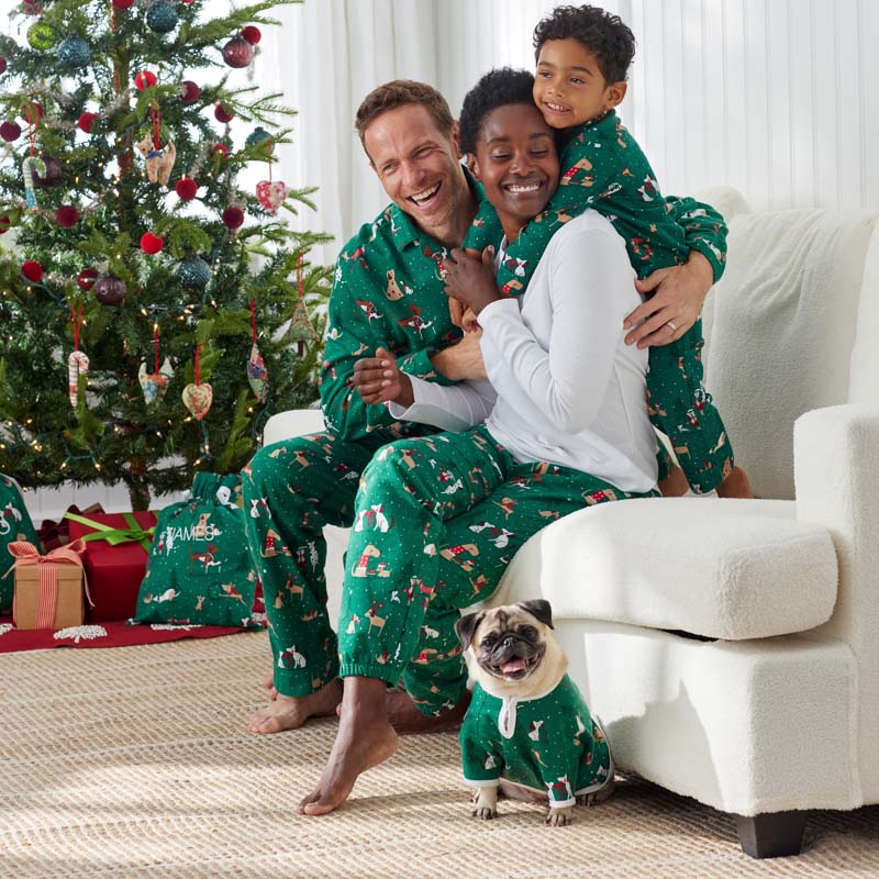 Family Flannel Pet Pajamas - Holiday Pups, L