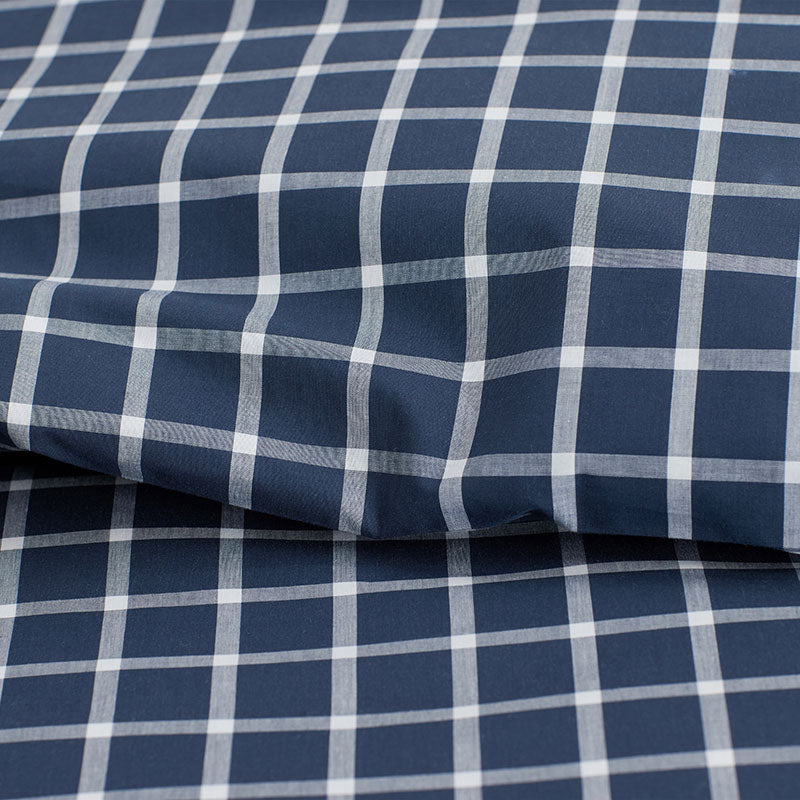 Classic Stripes and Plaids Cool Yarn-Dyed Cotton Percale Bed Sheet Set - Windowpane White/Navy, Queen