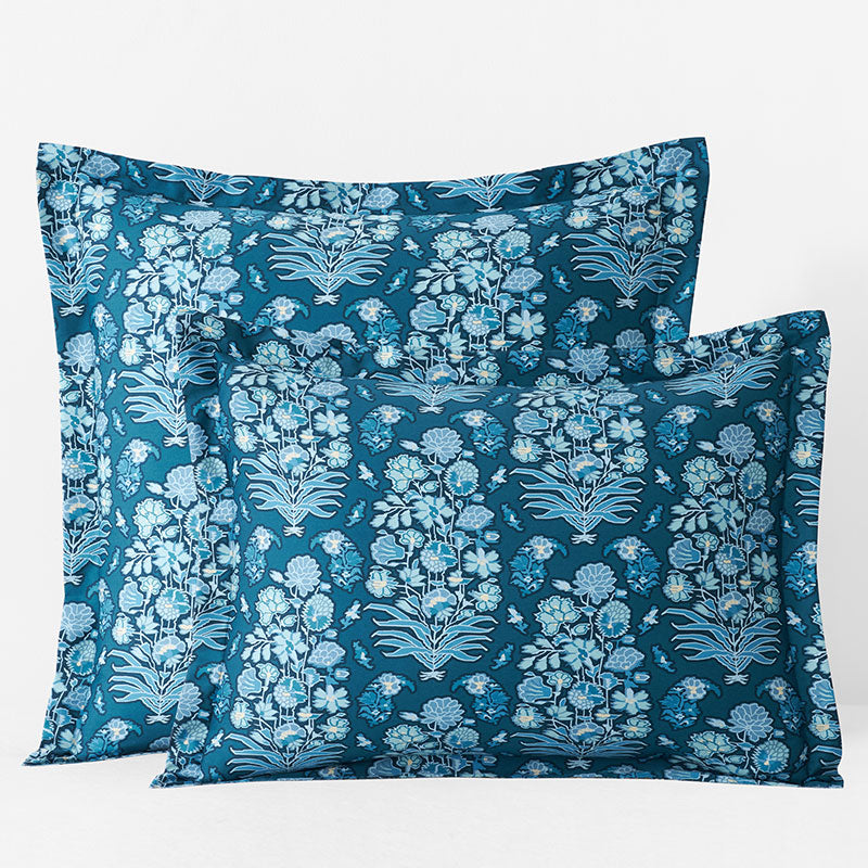 Nawab Floral Premium Smooth Sateen Reversible Sham - Blue Multi, King