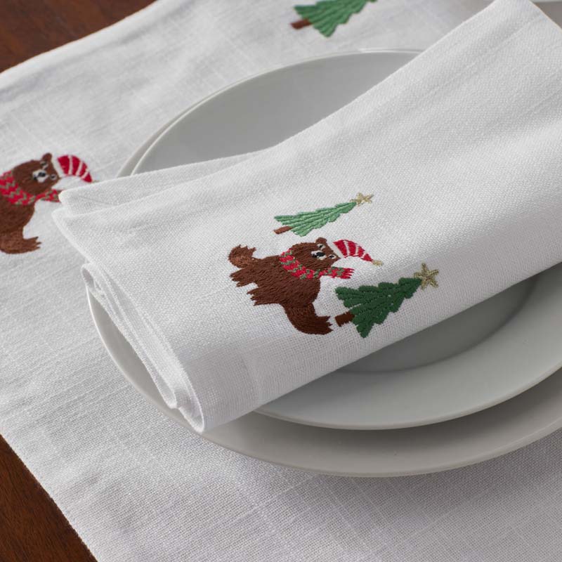 Embroidered Novelty Napkins, Set of 4 - Bear