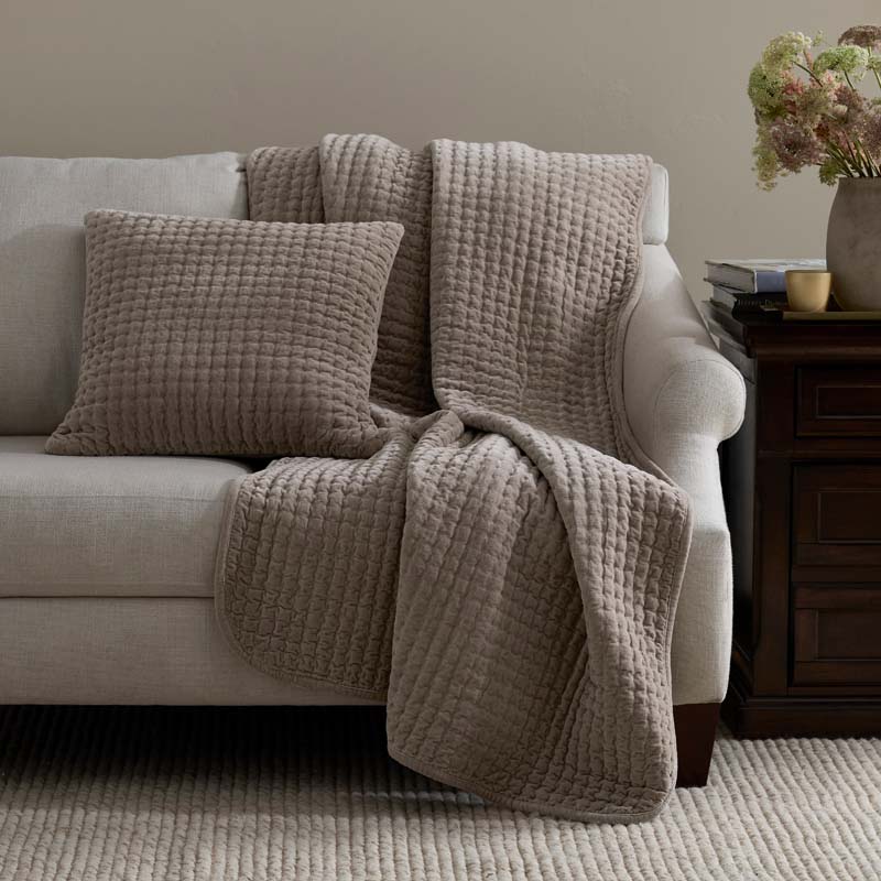 Tufted Stitch Velvet Decorative Square Pillow Cover - Taupe, 20 in. x 20 in.