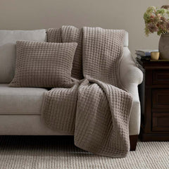 Tufted Stitch Velvet Decorative Lumbar Pillow Cover - Taupe, 12 in. x 21 in.