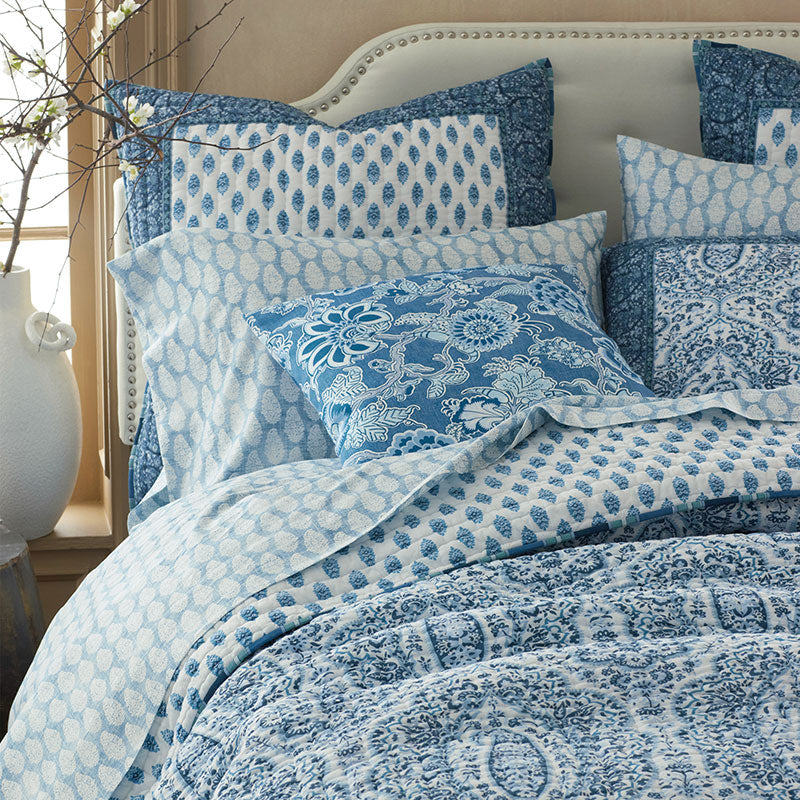 Mona Reversible Quilted Sham - Blue/White, Euro
