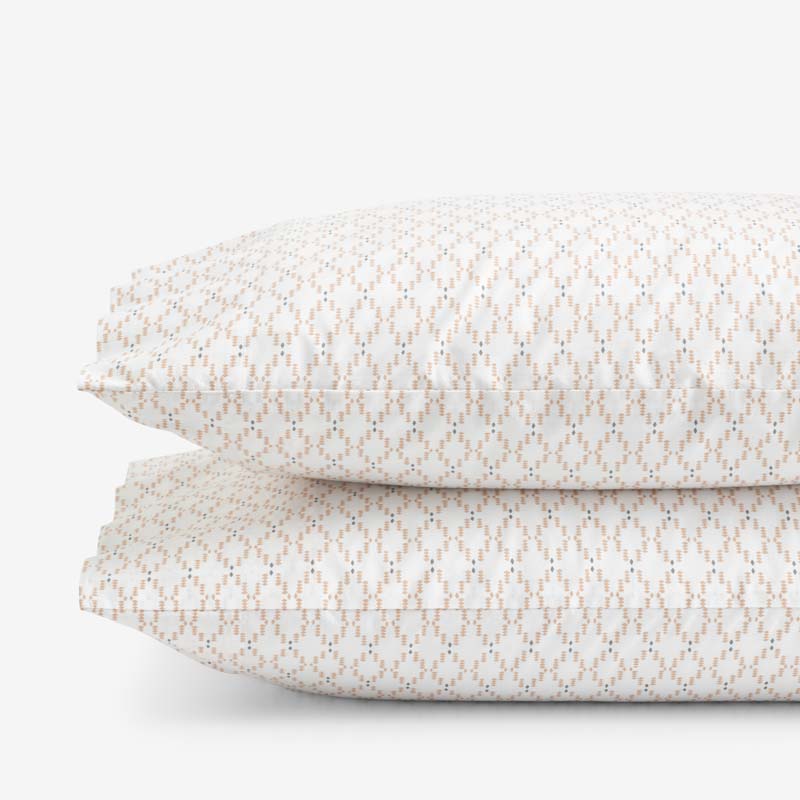 Feliciana Geo Garment Washed Cotton Percale Pillowcase Set - Clay, King