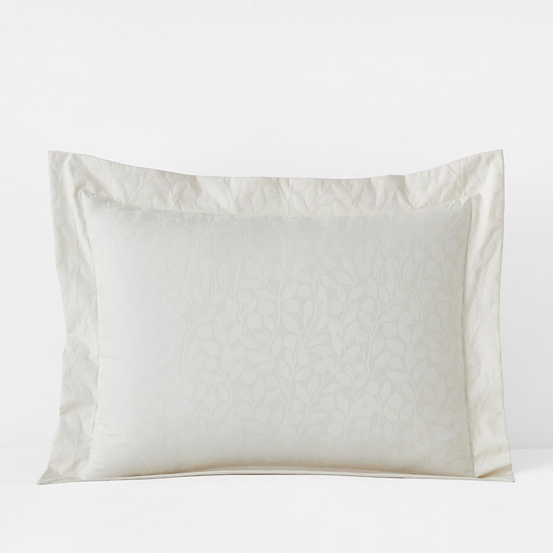 Jacquard Leaf Yarn-Dyed Premium Smooth Supima® Cotton Wrinkle-Free Sateen Sham - Ivory, Euro