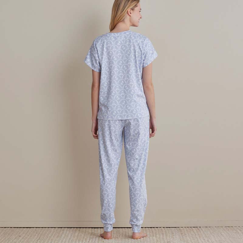 Printed Peruvian Cotton Women's Jogger Pants Pajama Set - Bergen Blue, XL