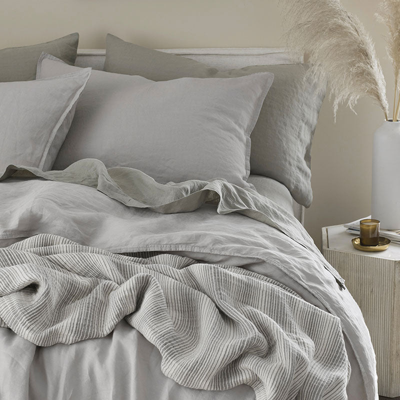 Premium Breathable Washed Linen Solid Flat Bed Sheet - Light Gray, Queen