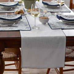 Pom Fringe Table Runner - Blue, 16 in. x 90 in.
