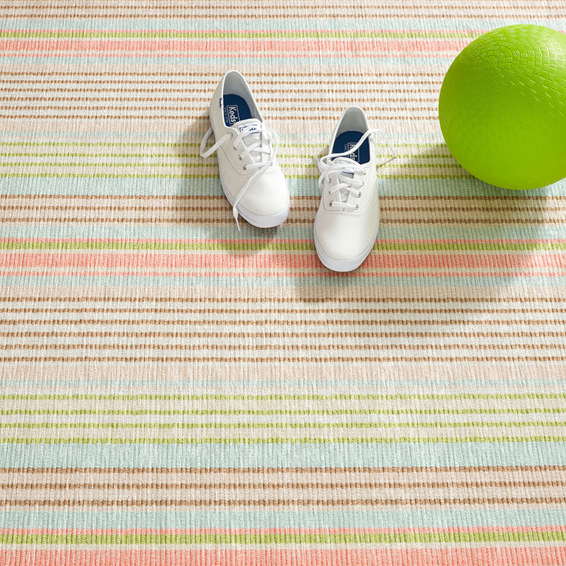 Ana Ticking Washable Rug - Aqua, 5' x 8'