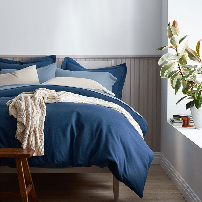 Classic Ultra-Cozy Cotton Velvet Flannel Flat Bed Sheet - Slate Blue, Queen