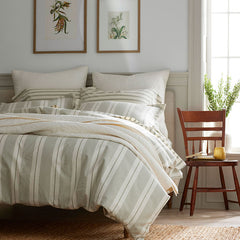 Tailored Stripes and Plaids Classic Cool Cotton Percale Bed Duvet Cover - Wide Stripe Moss Green, Twin/Twin XL