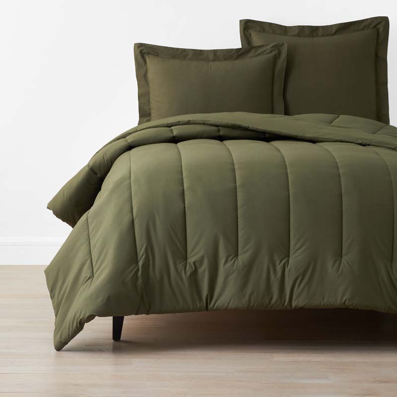 Solid Garment Washed Cotton Percale Comforter - Olive, Twin/Twin XL