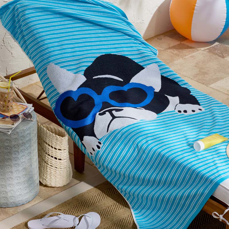 Cotton Terry Beach Towel - Turquoise Hearts