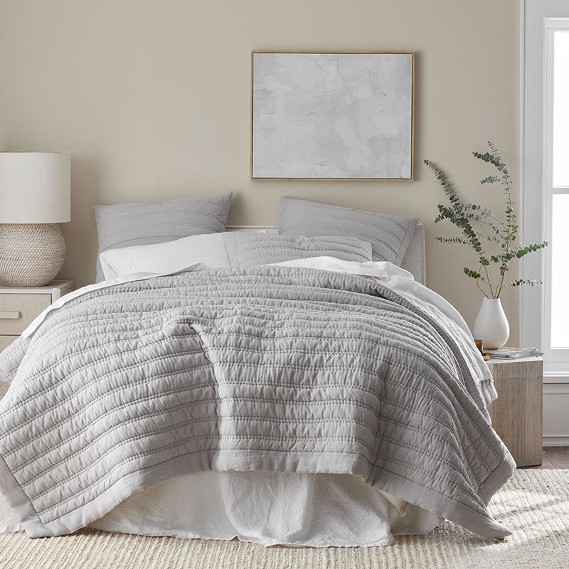 Premium Breathable Washed Linen Solid Quilted Sham - Gray, Standard