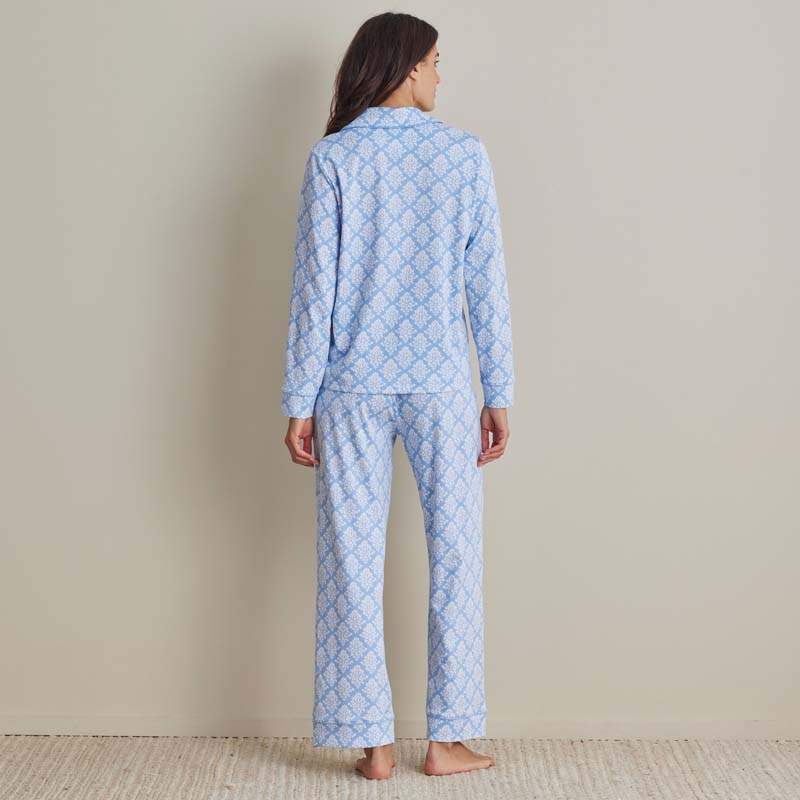 Printed Pima Cotton Women's Button-Down Pajama Set - Lisbon Blue, XL