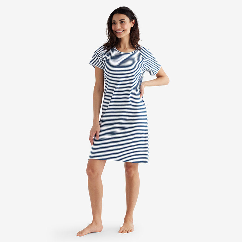 Yarn-Dyed Stripe Pima Cotton Women's Nightgown - Navy/White, L