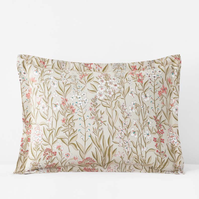 Julienne Classic Cool Cotton Percale Reversible Sham - Mini Floral Taupe, King