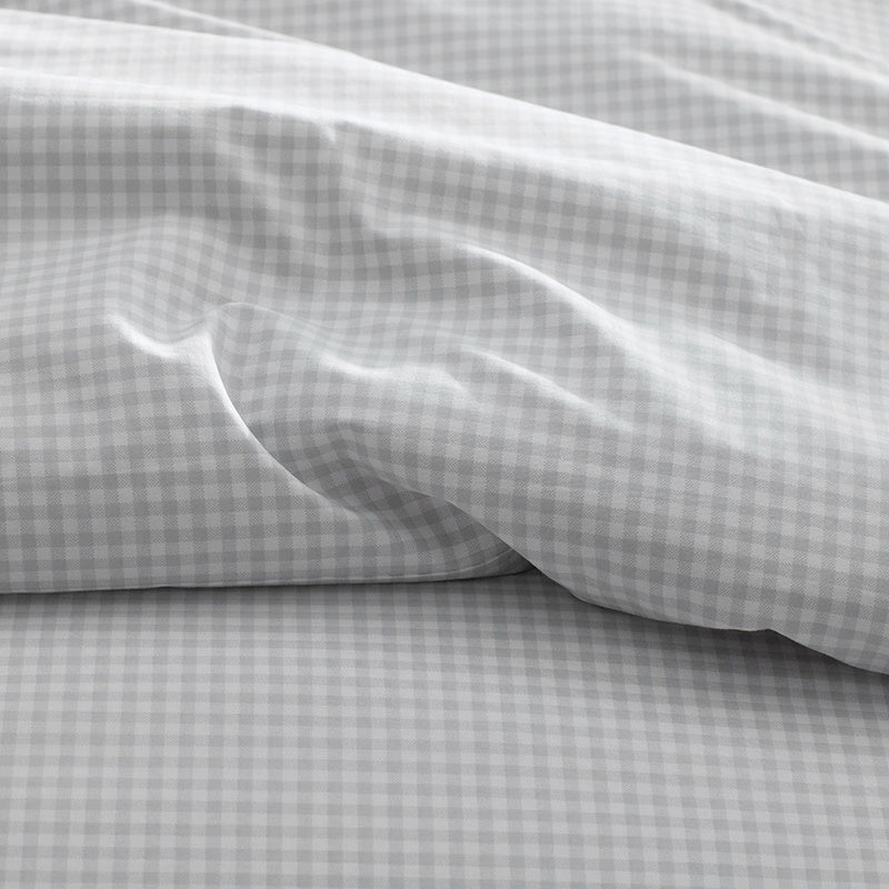 Ditsy Gingham Classic Cool Organic Cotton Percale Duvet Cover Set - Gray, Full