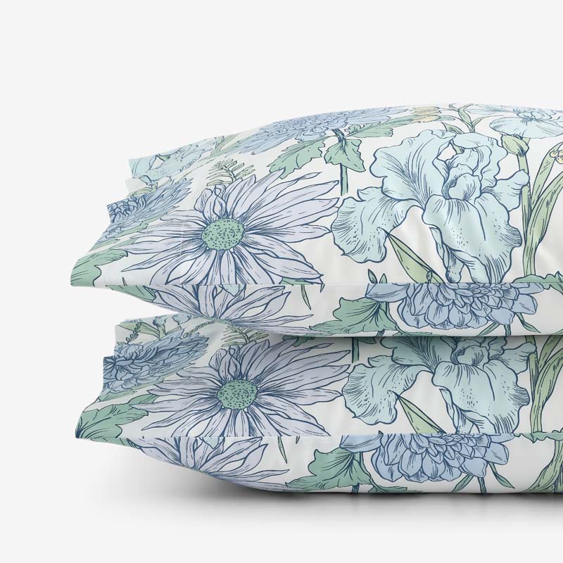 Garden Bliss Classic Smooth Sateen Pillowcase Set - Blue Multi, King
