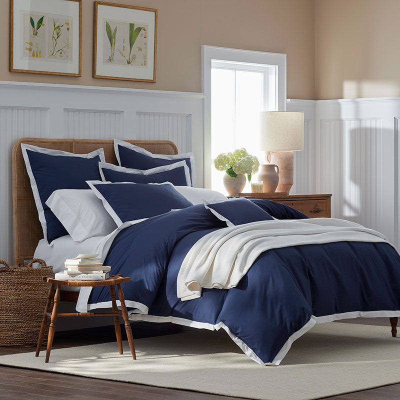 Solid Border Classic Cool Cotton Percale Duvet Cover - Navy, Twin/Twin XL