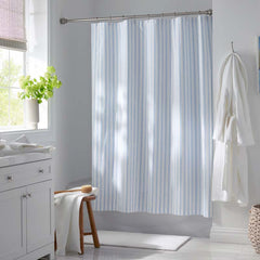 Blossoms and Stripes Classic Cool Cotton Percale Shower Curtain - Squiggle Stripe