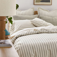 Tailored Stripes and Plaids Classic Cool Cotton Percale Bed Duvet Cover - Narrow Stripe Moss Green, Twin/Twin XL