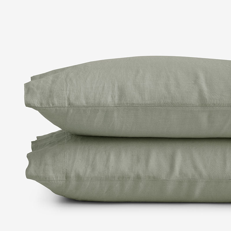 Premium Breathable Washed Linen Solid Pillowcase Set - Moss Green, King