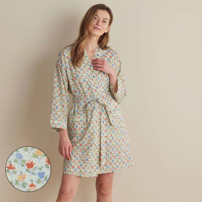 Printed Voile Women's Kimono Robe - Meadow Song, XL/XXL
