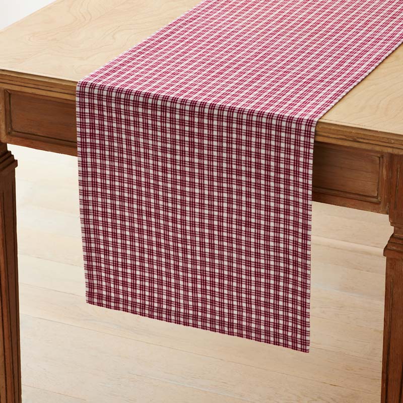 Flowers & Plaid Yarn-Dyed Reversible Table Runner - Red Multi, 16 in. x 90 in.