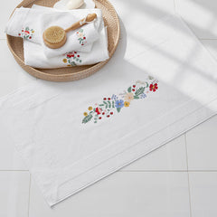 Strawberry Fields Embroidered Bath Mat - White
